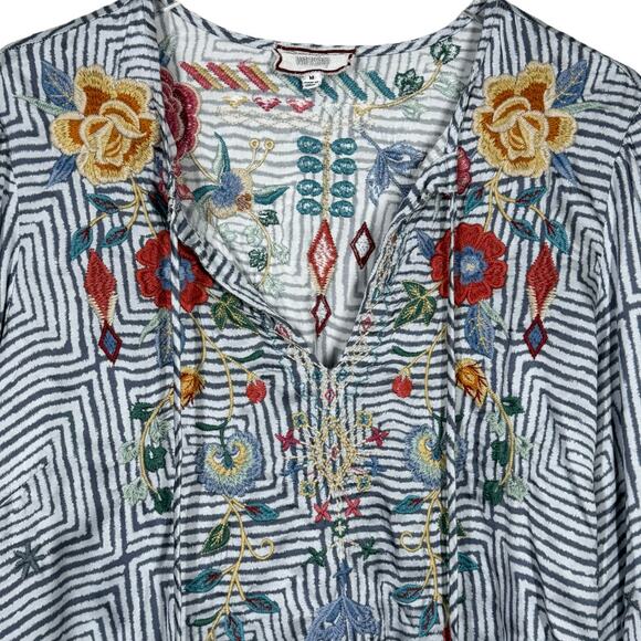 Johnny Was Taryn Flowy Tassel Blouse Medium Embroidered Floral Boho Peasant - Picture 5 of 8